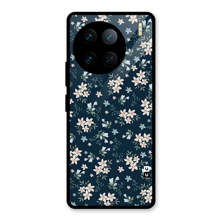 Floral Blue Bloom Glass Back Case for Vivo X90 Pro