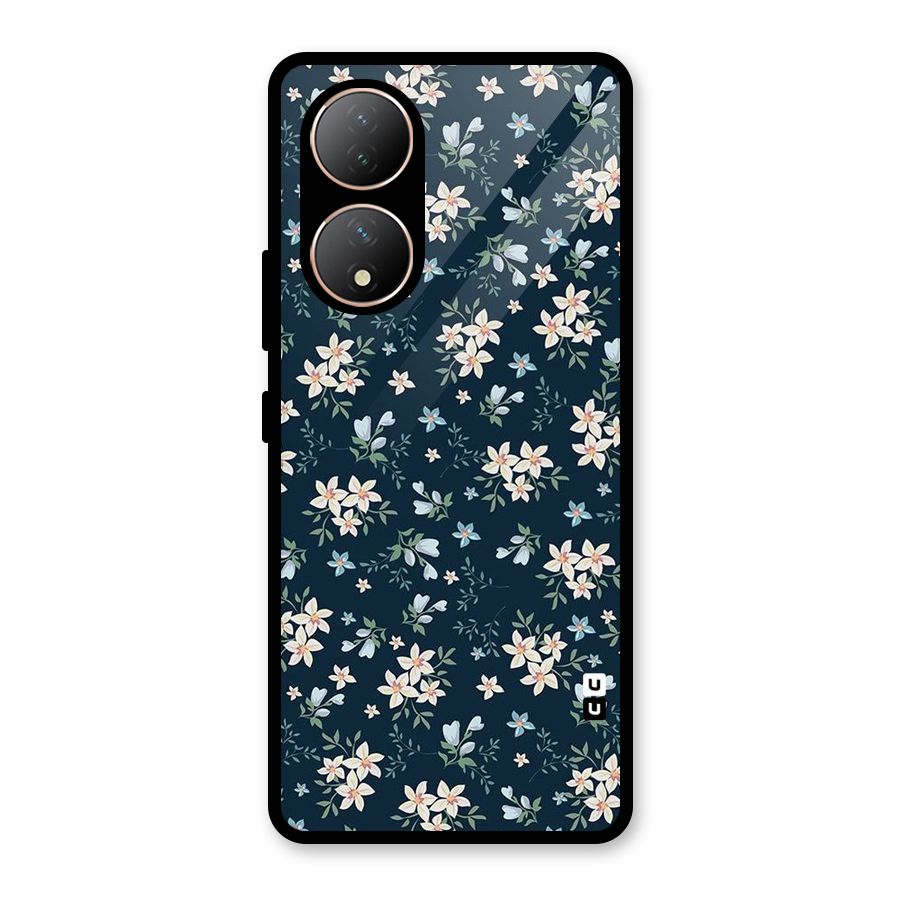 Floral Blue Bloom Glass Back Case for Vivo Y100A