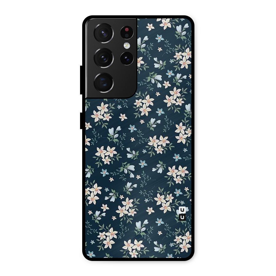 Floral Blue Bloom Metal Back Case for Galaxy S21 Ultra 5G