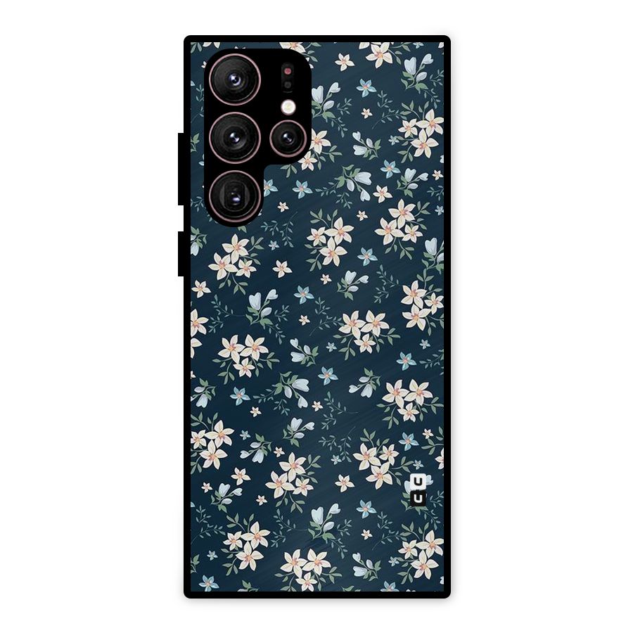 Floral Blue Bloom Metal Back Case for Galaxy S22 Ultra 5G