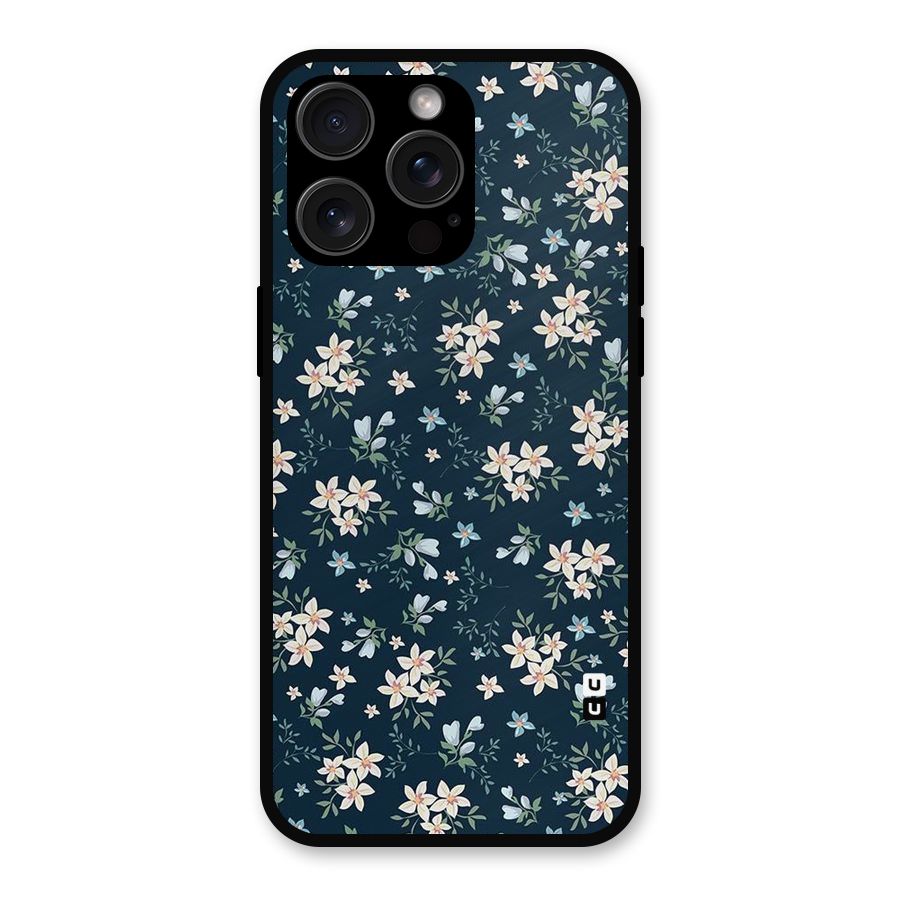 Floral Blue Bloom Metal Back Case for iPhone 15 Pro Max