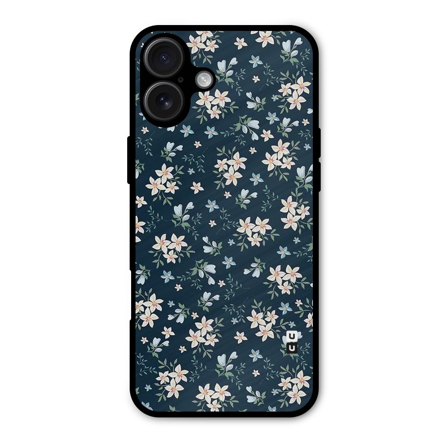 Floral Blue Bloom Metal Back Case for iPhone 16 Plus
