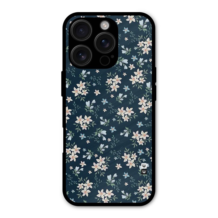 Floral Blue Bloom Metal Back Case for iPhone 16 Pro