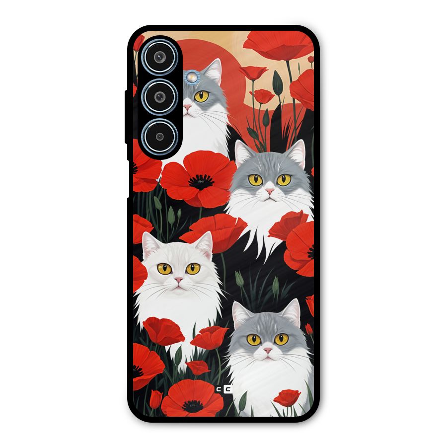 Floral Cat Metal Back Case for Galaxy M35