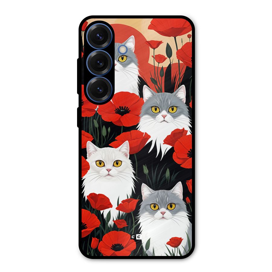 Floral Cat Metal Back Case for Galaxy S25