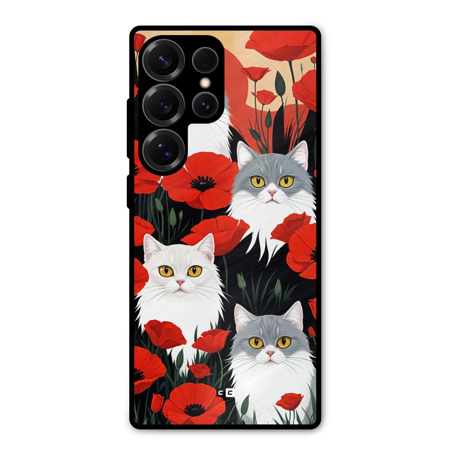 Floral Cat Metal Back Case for Galaxy S25 Ultra