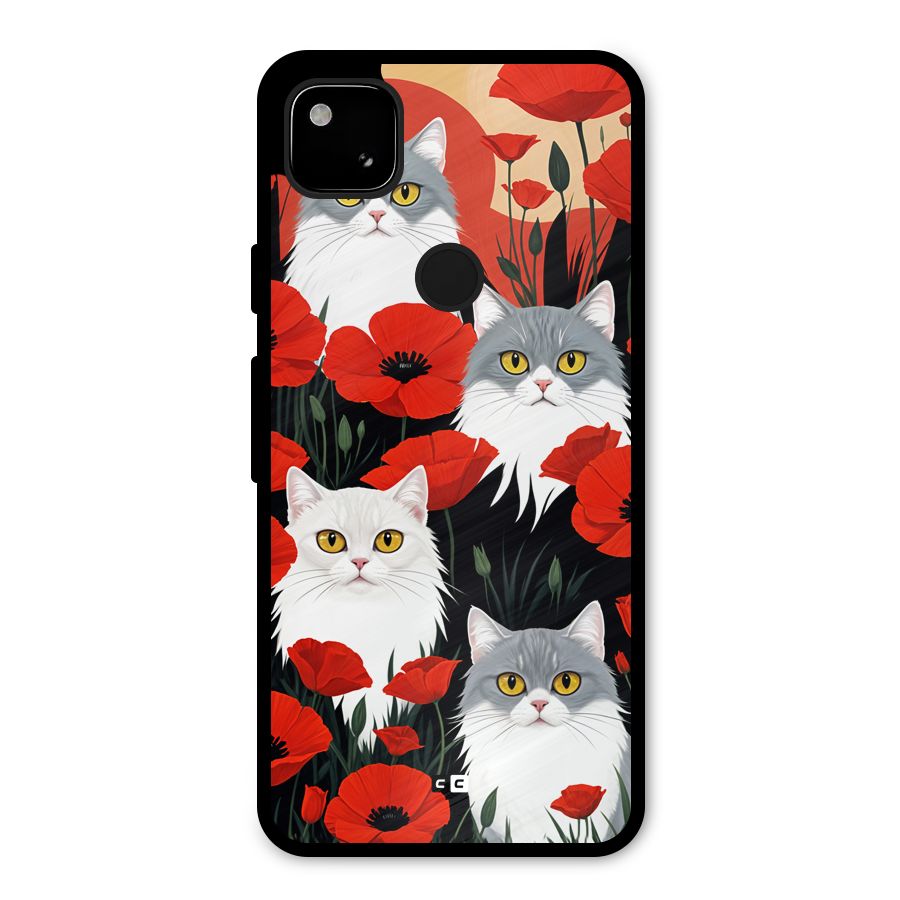 Floral Cat Metal Back Case for Google Pixel 4a