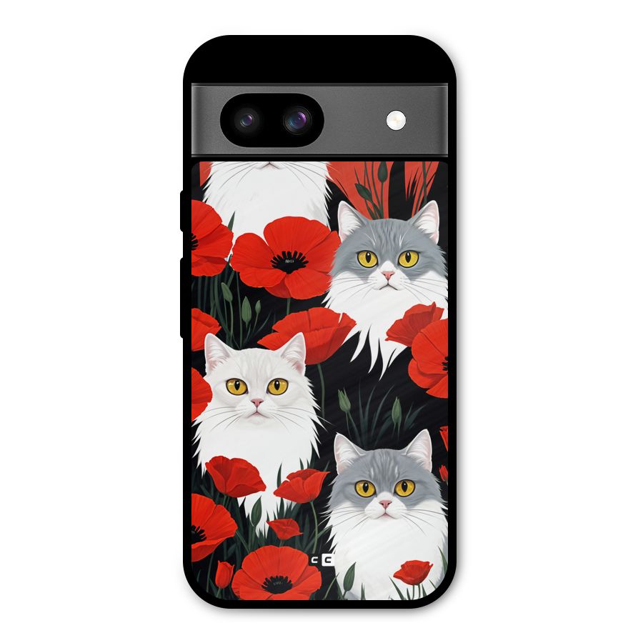 Floral Cat Metal Back Case for Google Pixel 8a
