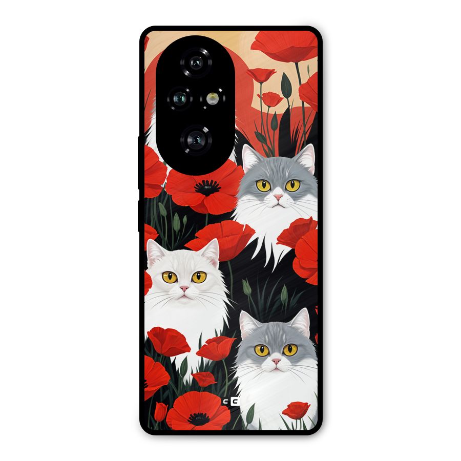 Floral Cat Metal Back Case for Honor 200 Pro