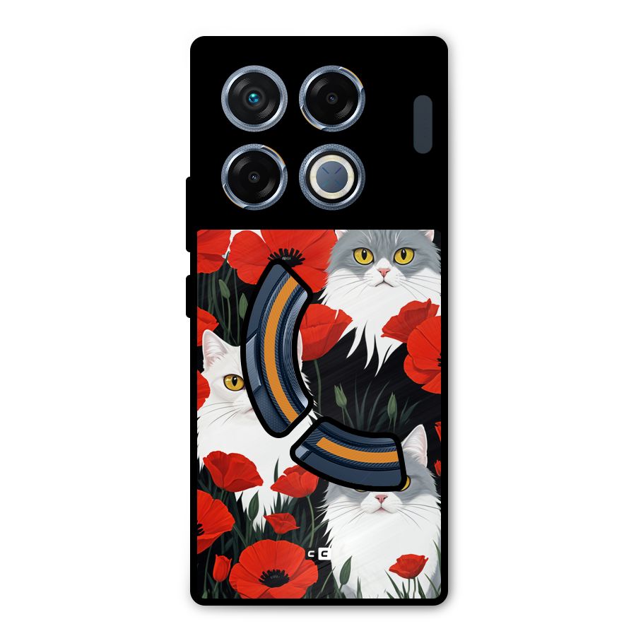 Floral Cat Metal Back Case for Infinix GT 20 Pro