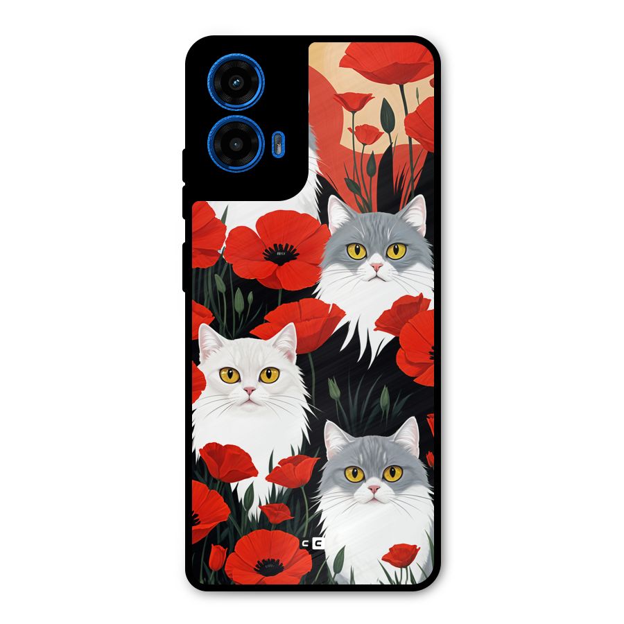 Floral Cat Metal Back Case for Moto G45