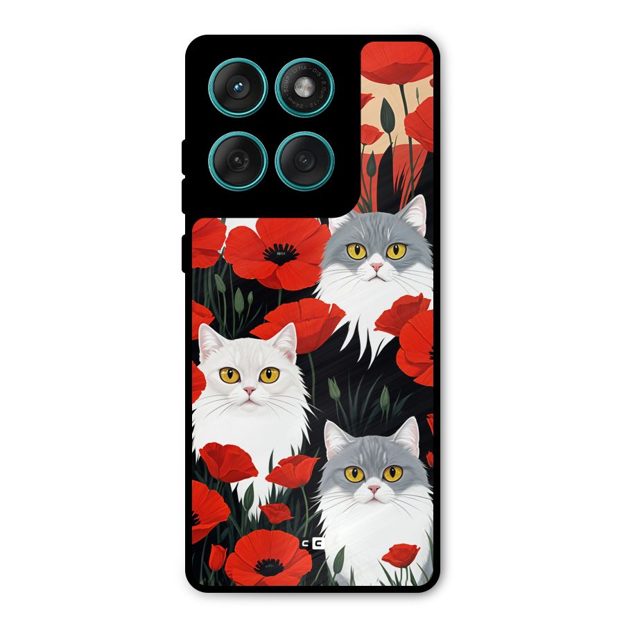 Floral Cat Metal Back Case for Motorola Edge 60 Fusion