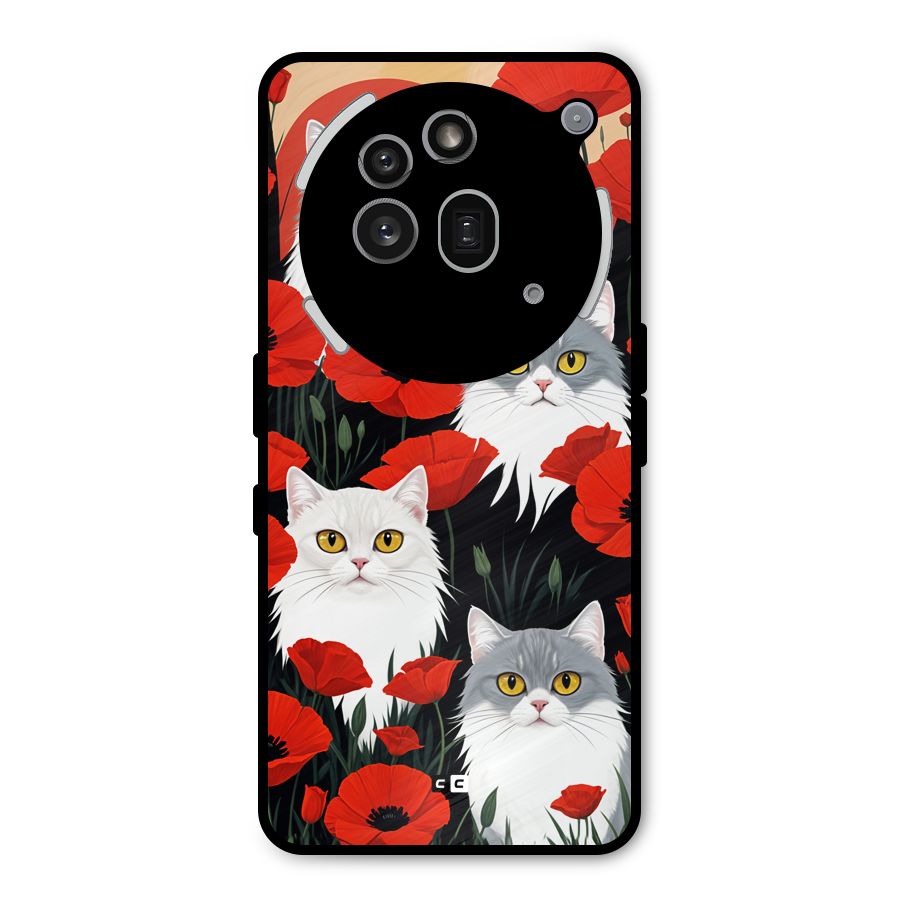 Floral Cat Metal Back Case for Nothing Phone 3a Pro