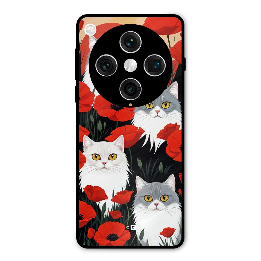 Floral Cat Metal Back Case for Oppo Find X8 Pro