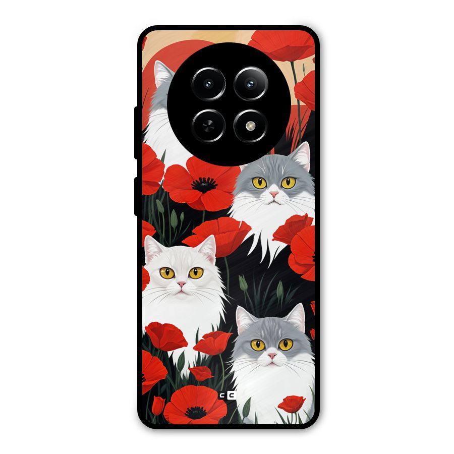 Floral Cat Metal Back Case for Realme Narzo 70x 5G