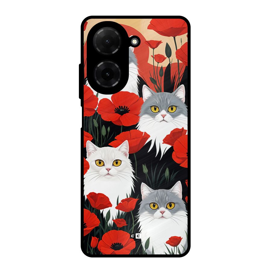 Floral Cat Metal Back Case for Redmi A5 4G