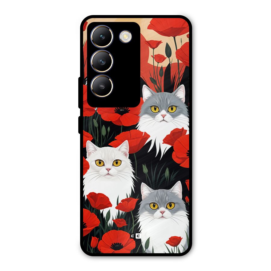 Floral Cat Metal Back Case for Vivo T3 5G