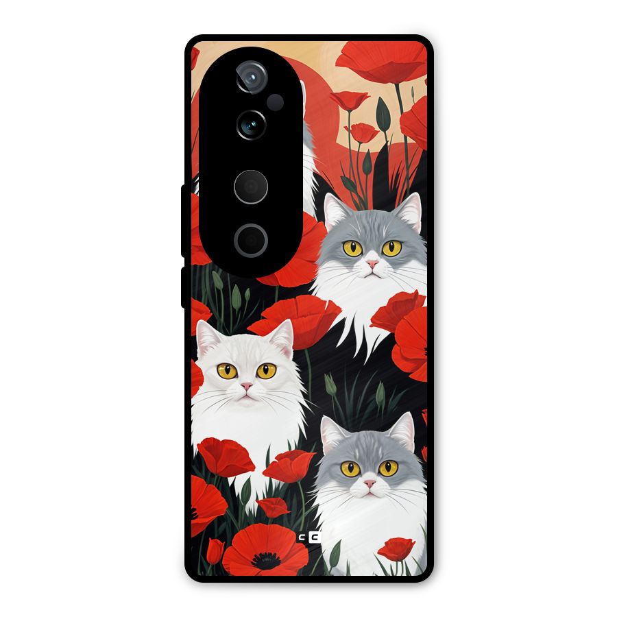 Floral Cat Metal Back Case for Vivo T3 Ultra