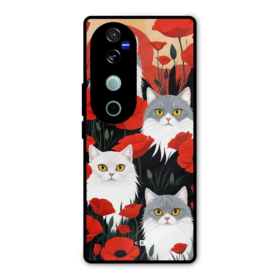 Floral Cat Metal Back Case for Vivo V40