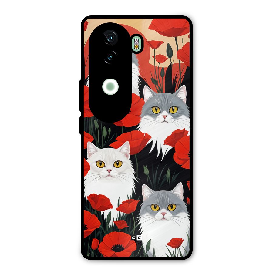 Floral Cat Metal Back Case for Vivo V40e