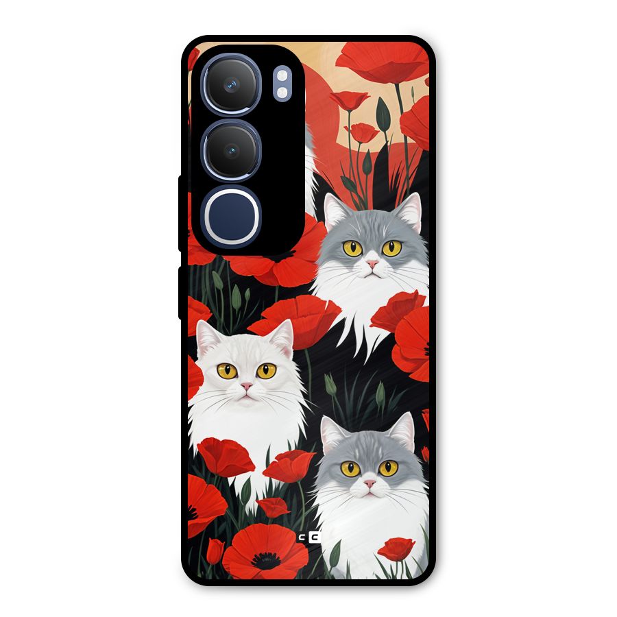 Floral Cat Metal Back Case for Vivo Y29