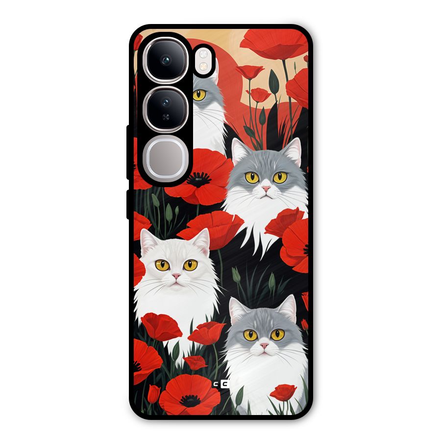 Floral Cat Metal Back Case for Vivo Y300