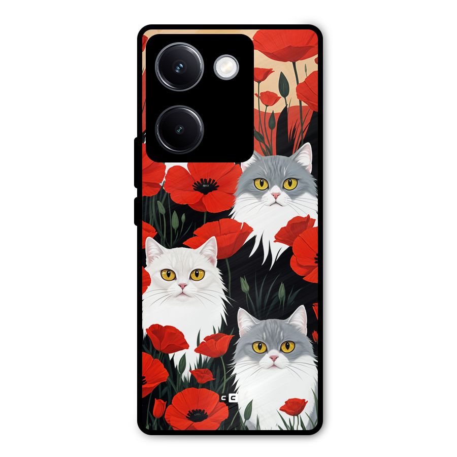 Floral Cat Metal Back Case for Vivo Y300 Plus