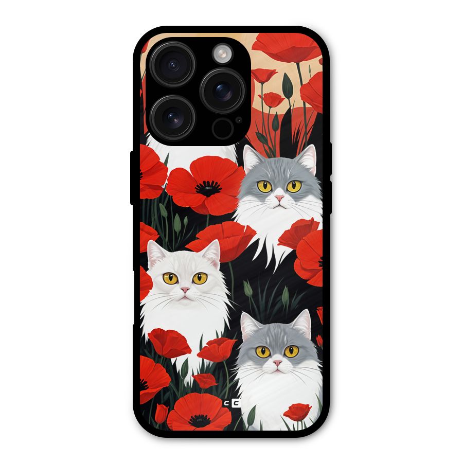 Floral Cat Metal Back Case for iPhone 16 Pro