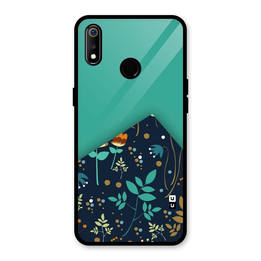 Floral Corner Glass Back Case for Realme 3