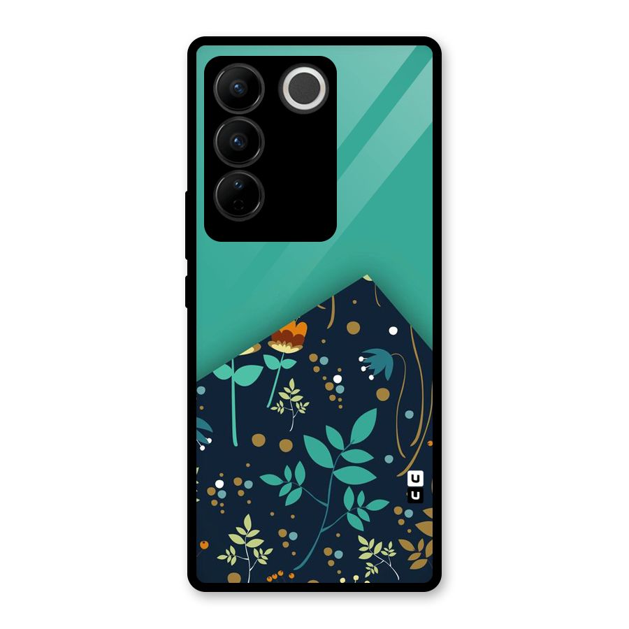Floral Corner Glass Back Case for Vivo V27