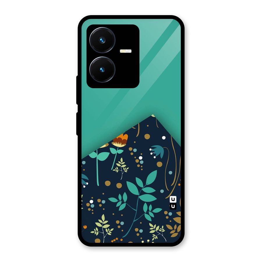 Floral Corner Glass Back Case for Vivo Y22s