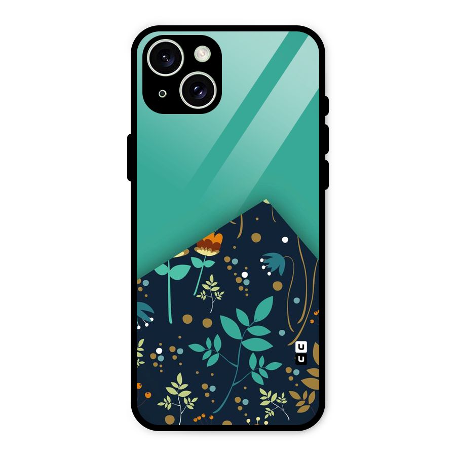 Floral Corner Glass Back Case for iPhone 15 Plus