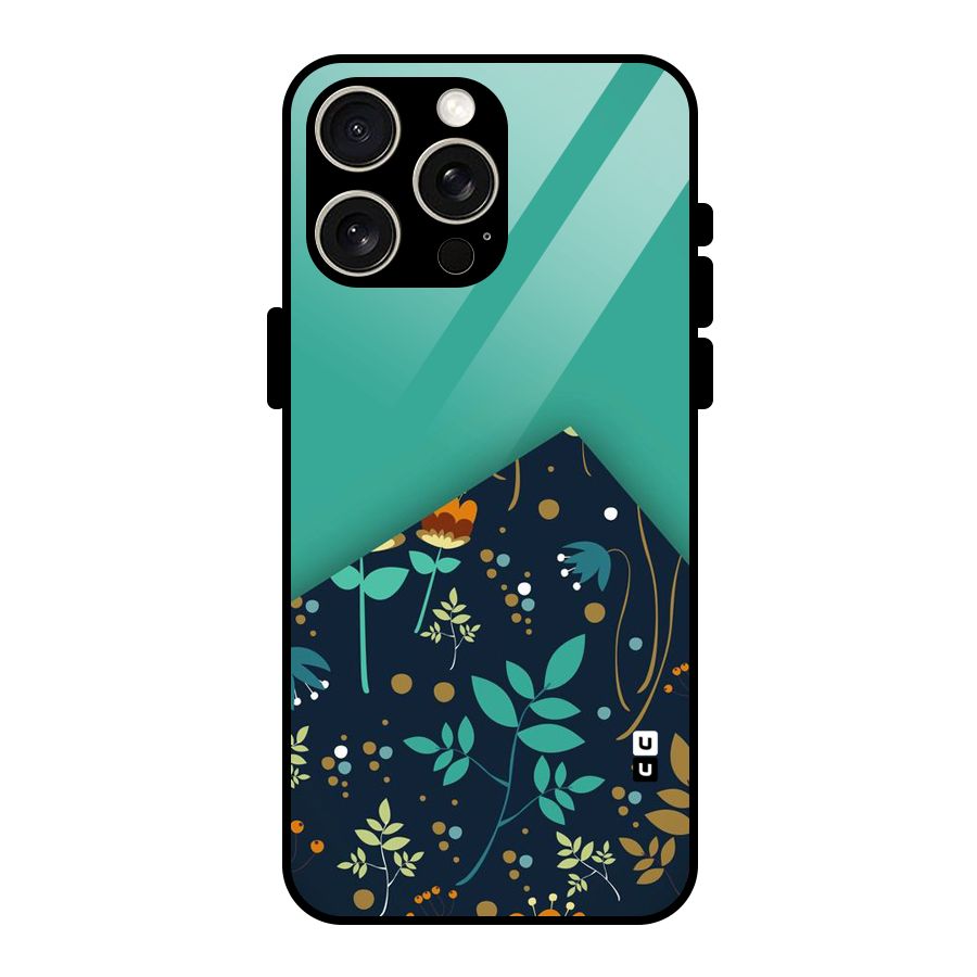 Floral Corner Glass Back Case for iPhone 15 Pro Max