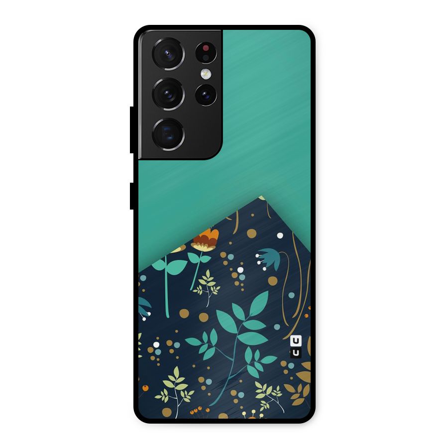 Floral Corner Metal Back Case for Galaxy S21 Ultra 5G