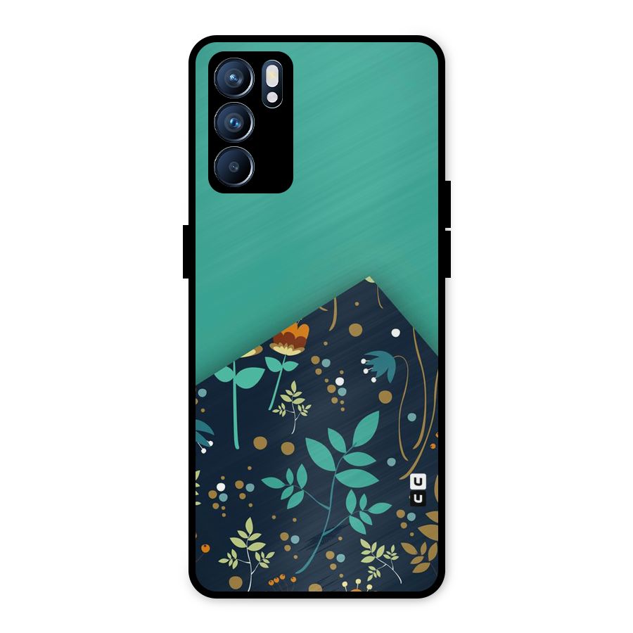 Floral Corner Metal Back Case for Oppo Reno6 5G