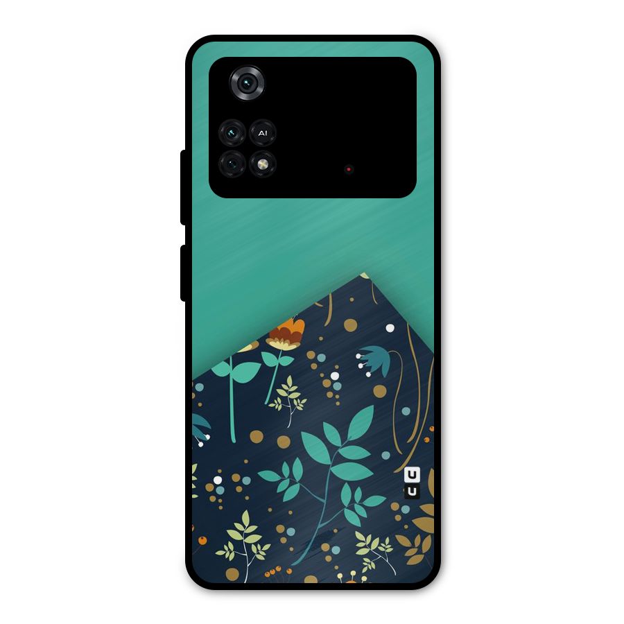Floral Corner Metal Back Case for Poco M4 Pro 4G