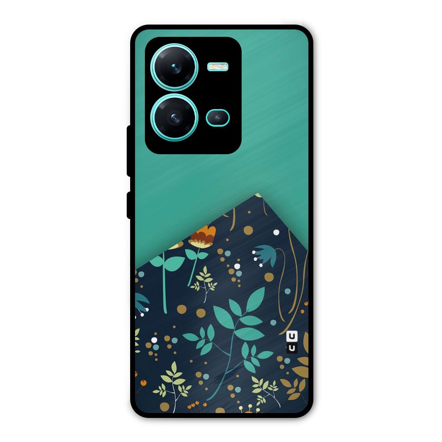 Floral Corner Metal Back Case for Vivo V25