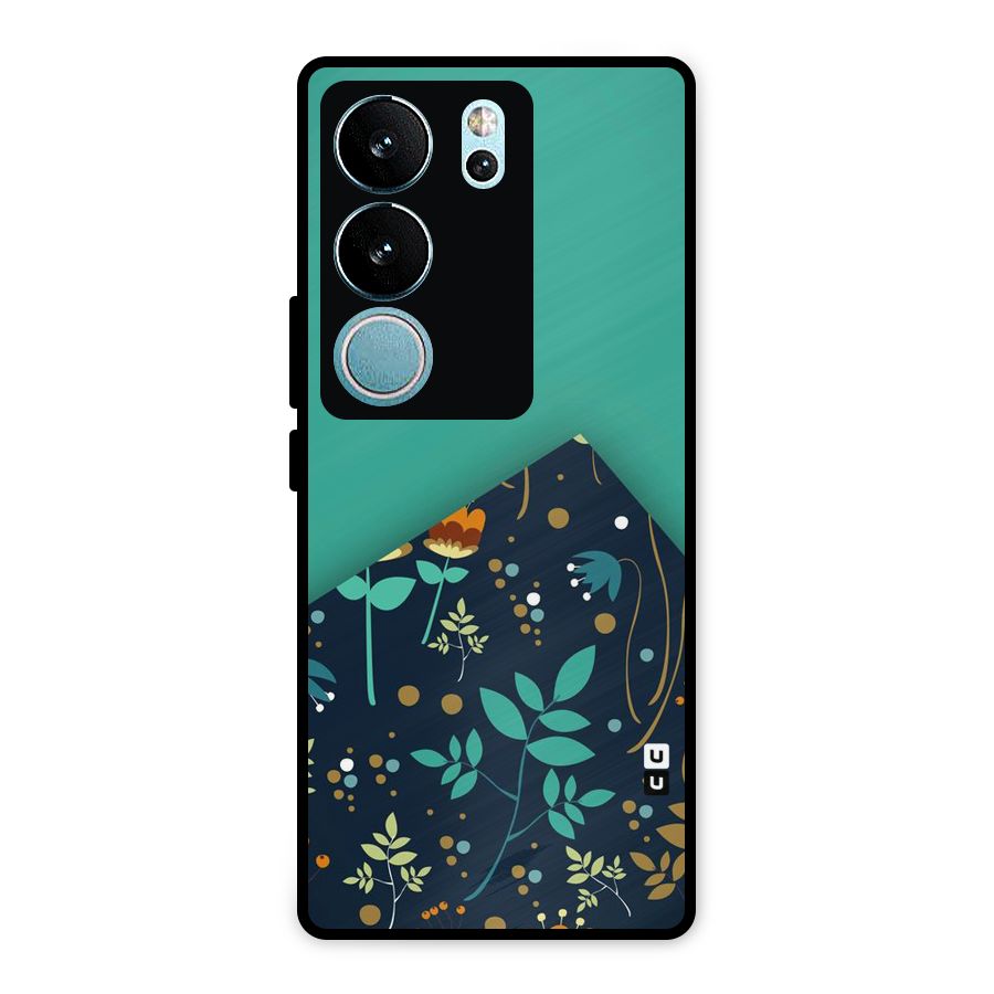 Floral Corner Metal Back Case for Vivo V29 Pro