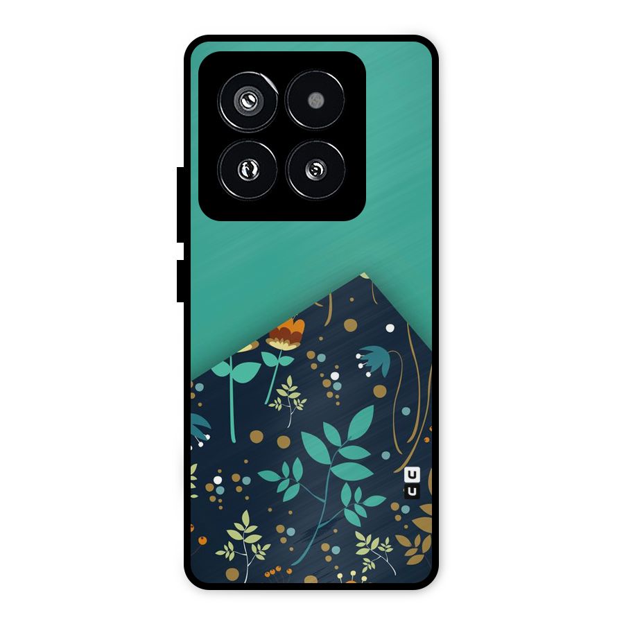 Floral Corner Metal Back Case for Xiaomi 14 Pro