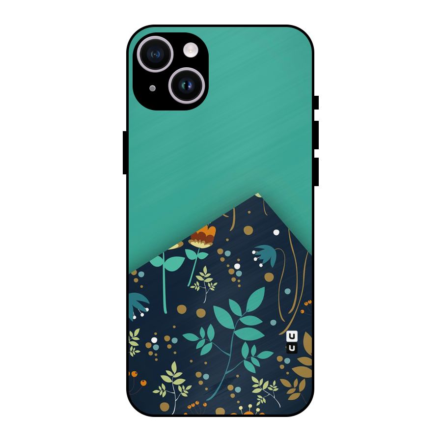 Floral Corner Metal Back Case for iPhone 14 Plus