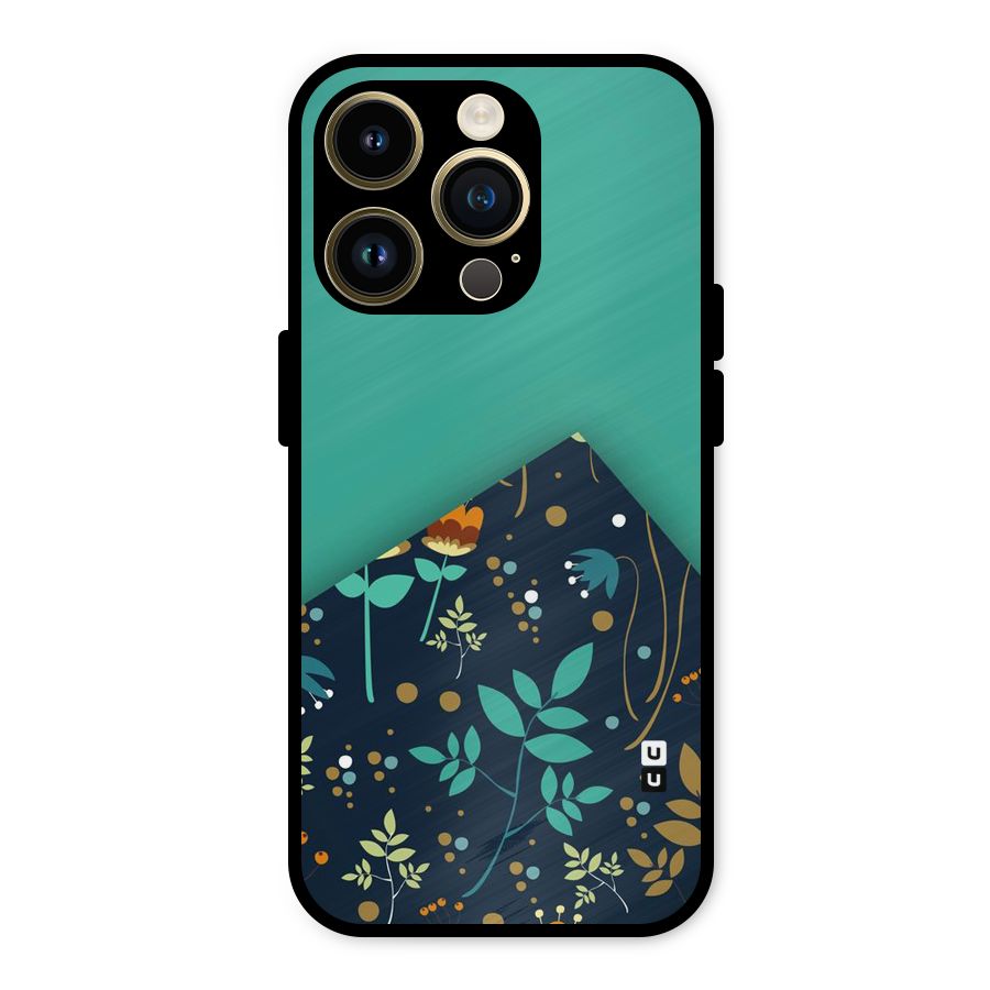 Floral Corner Metal Back Case for iPhone 14 Pro