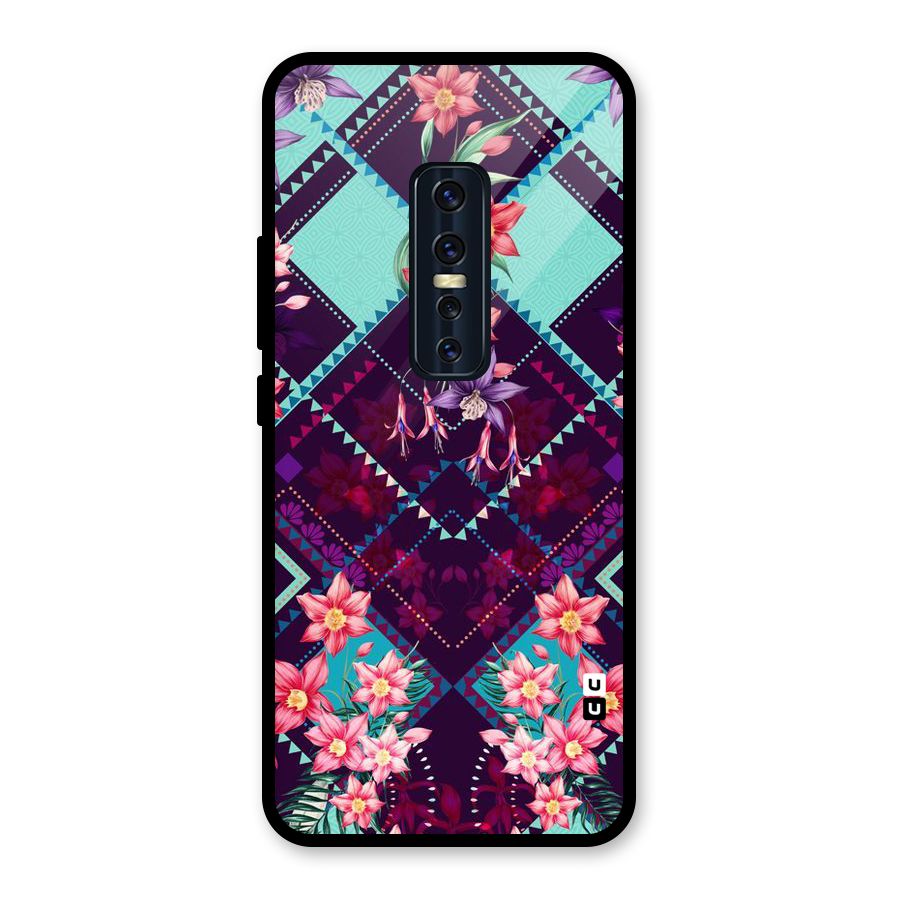 Floral Diamonds Glass Back Case for Vivo V17 Pro