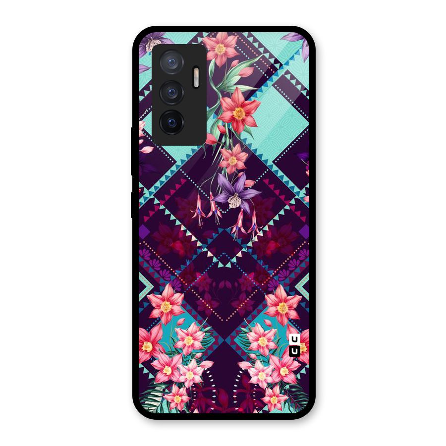 Floral Diamonds Glass Back Case for Vivo V23e