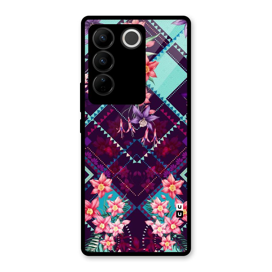 Floral Diamonds Glass Back Case for Vivo V27