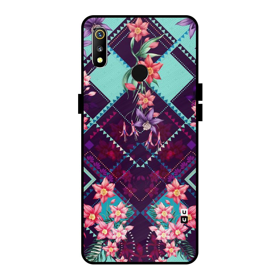 Floral Diamonds Metal Back Case for Realme 3i