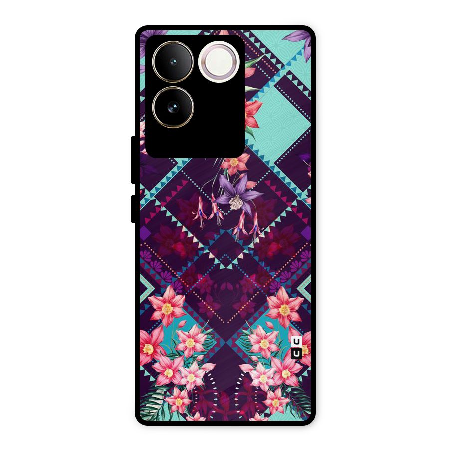 Floral Diamonds Metal Back Case for Vivo T2 Pro