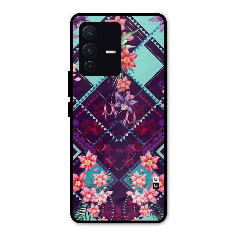 Floral Diamonds Metal Back Case for Vivo V23 Pro