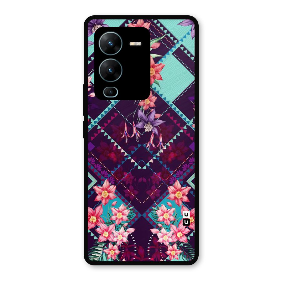Floral Diamonds Metal Back Case for Vivo V25 Pro