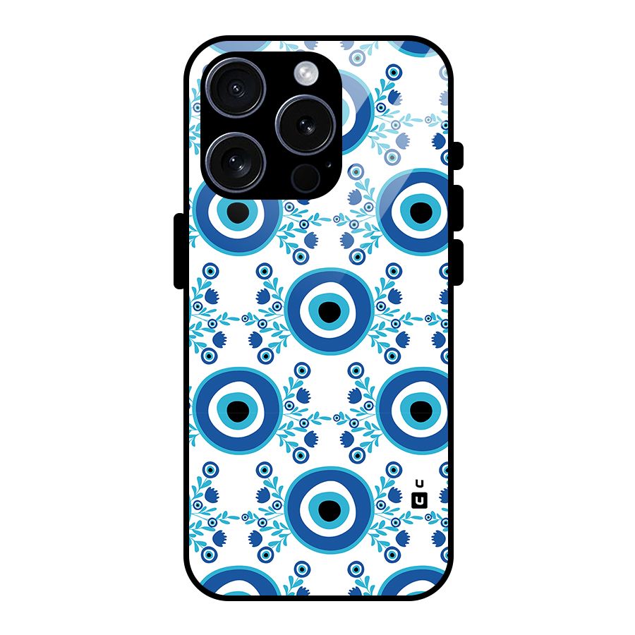 Floral Evil Eyes Glass Back Case for iPhone 15 Pro