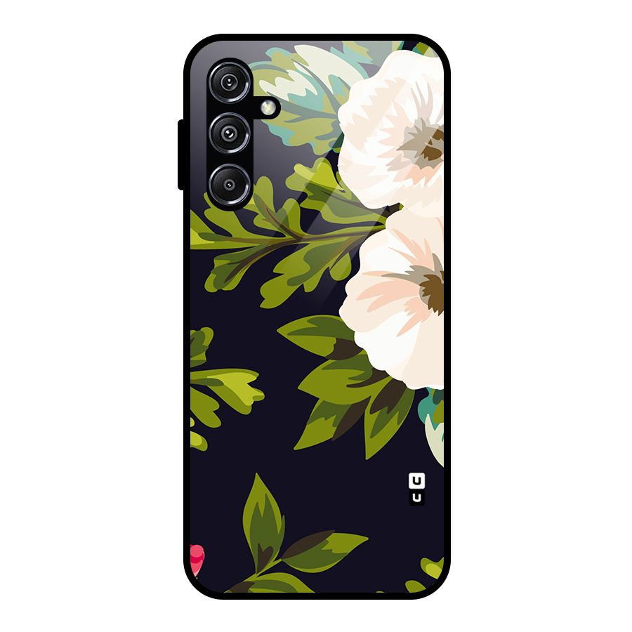 Floral Leaves Glass Back Case for Galaxy M34 5G